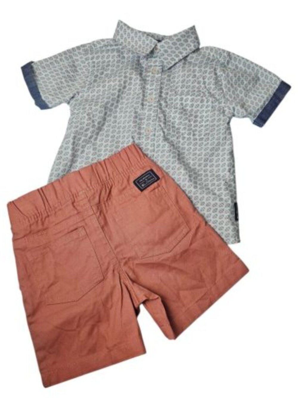 Ben Sherman Boys Blue Button Down Shirt & Salmon Shorts Set 3T Cotton Two Pieces